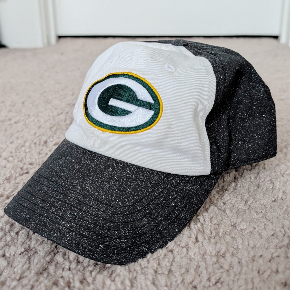 NFL Team Apparel Green Bay Packers Gray White Glitter Adjustable Hat Cap OS